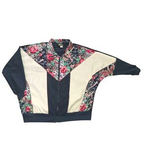 Vintage SILVER THREADS Track Bomber Jacket 80s 90s Colorful Floral Womens 2X